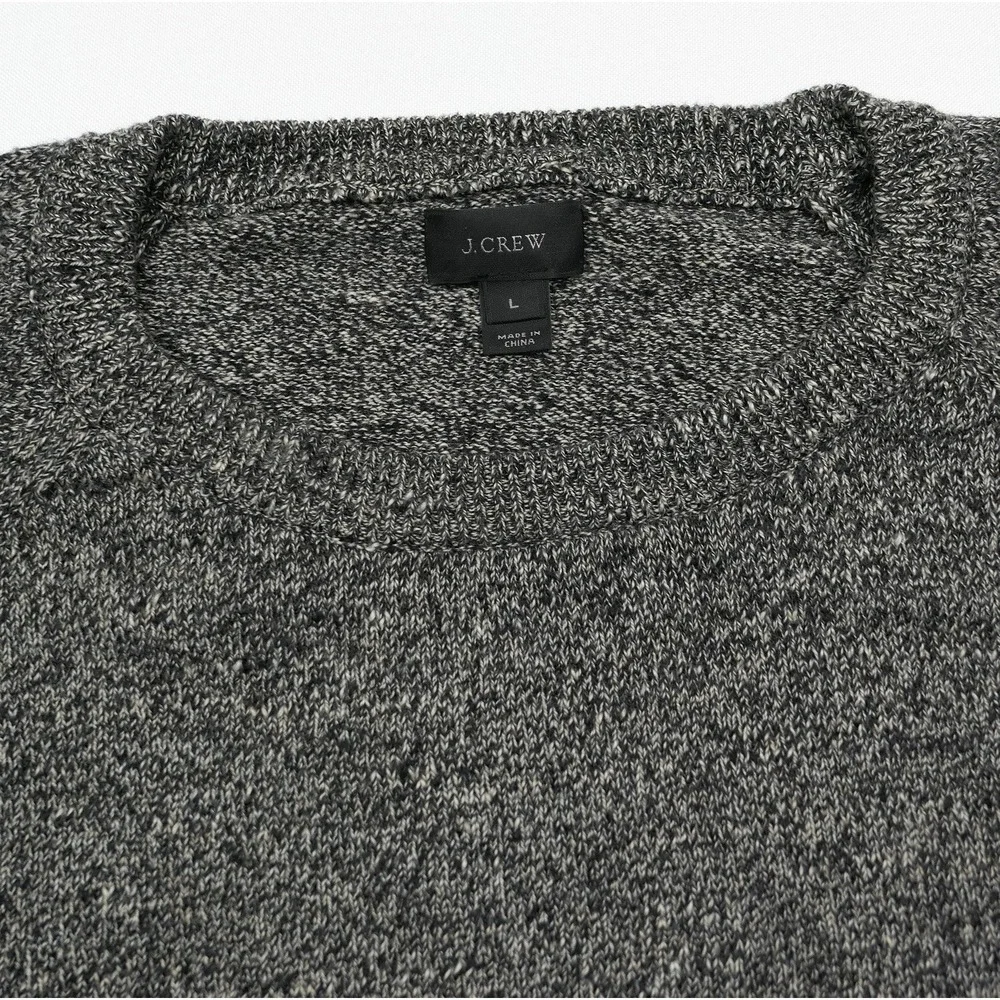 J.Crew Wool Knit Crew Sweater Men's L ~ Heathered Gray & Black ~ Lightweight EUC